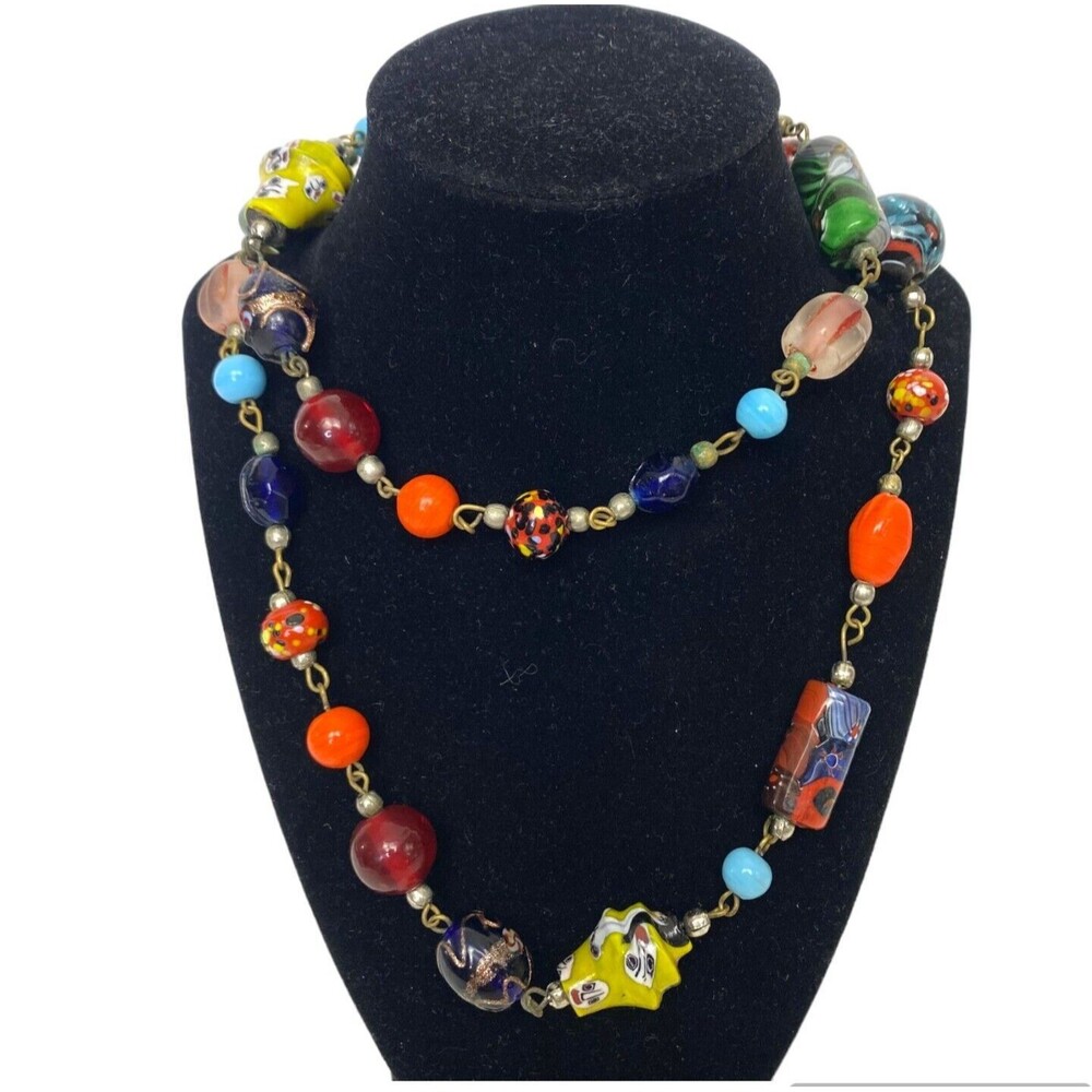 Artisan Necklace Venetian Art Glass Millefiori Lamp Worked Beads Multi Colored